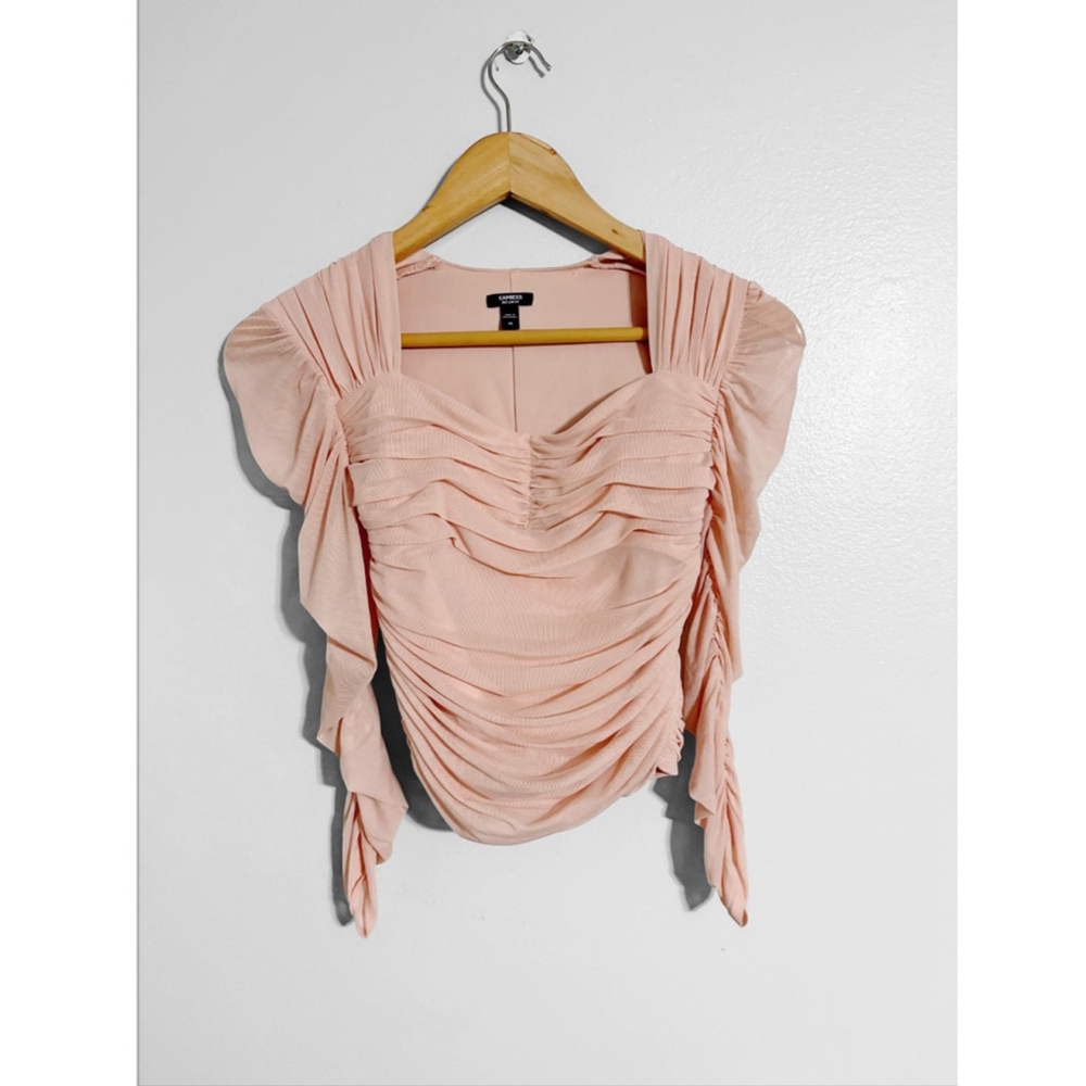 Express Body Contour Mesh Ruched Top - Picture 5 of 7